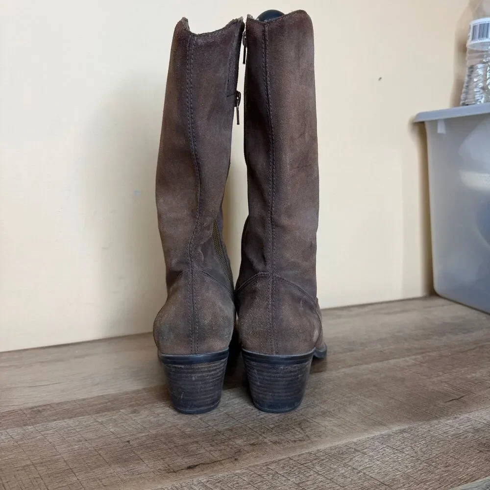 Dr. Scholl's Lasso western boots brown suede embroidered stitching 8.5 shoes - Picture 4 of 8
